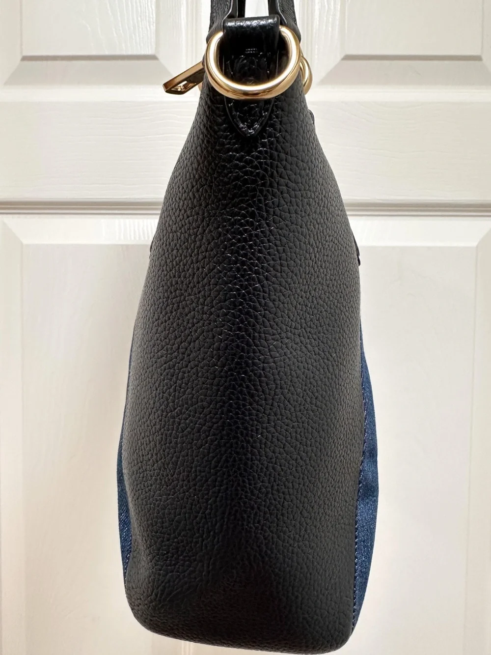 Coach Satchel Bag Kelsey‎ Denim Colorblock Black Pebbled Leather